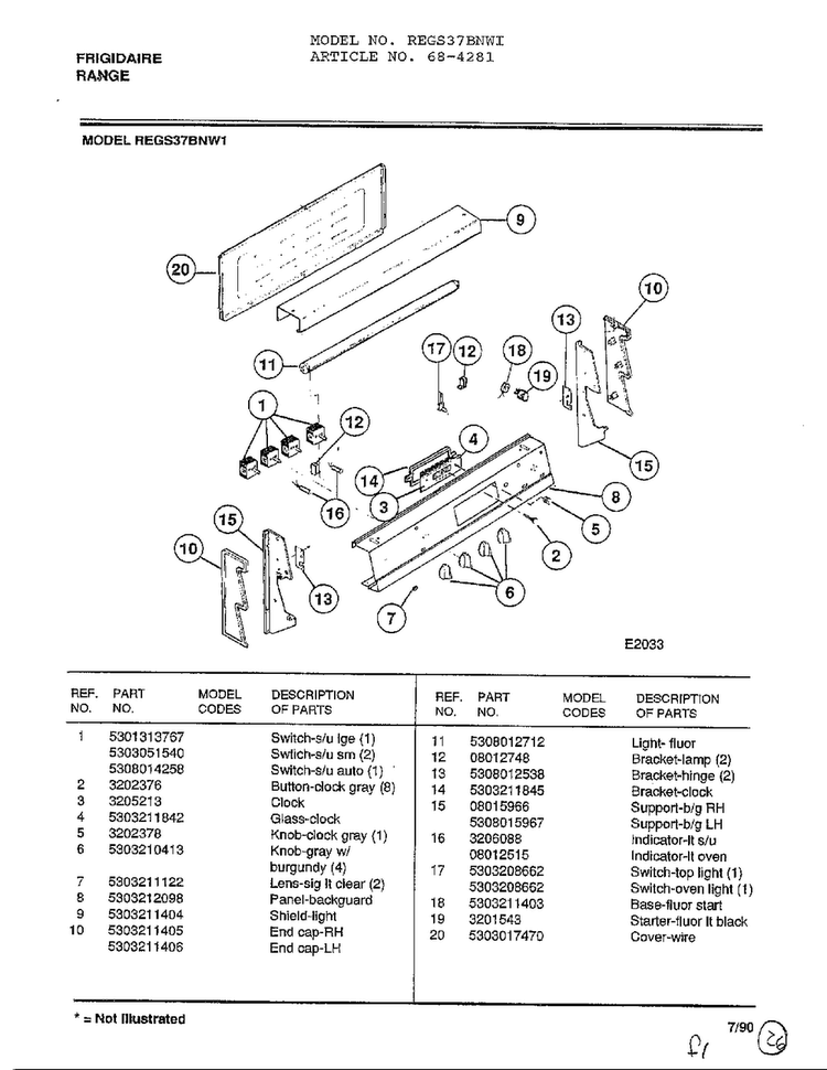 Frigidaire Range Diagram and Parts List for 4281  Frigidaire Range