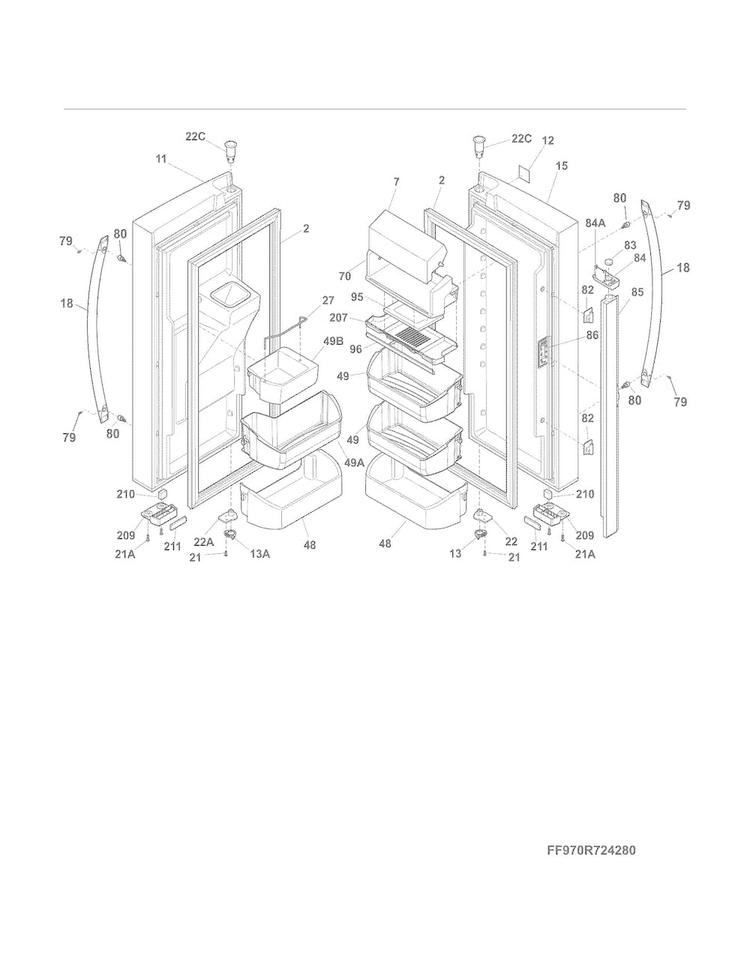 Fresh Food Doors Diagram and Parts List for 25370342210  Kenmore Refrigerator
