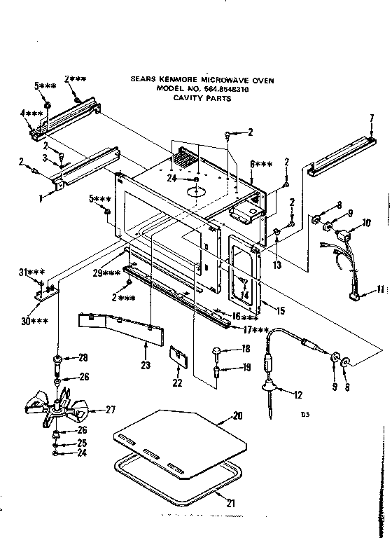 Cavity Parts Diagram and Parts List for 5648548310  Kenmore Microwave