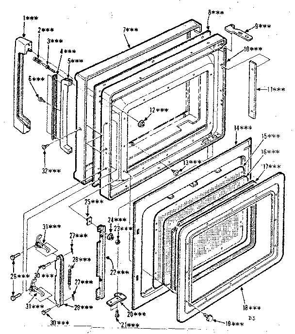 Door Parts Diagram and Parts List for 5648898310  Kenmore Microwave
