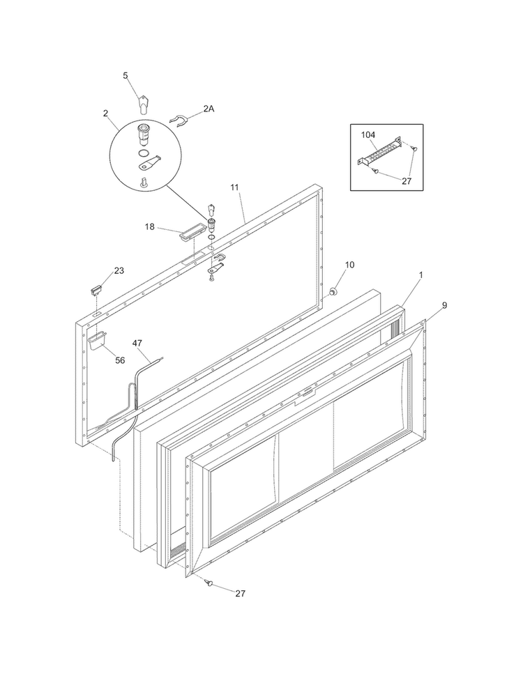 Door Diagram and Parts List for KCS070GW2  Kelvinator Freezer