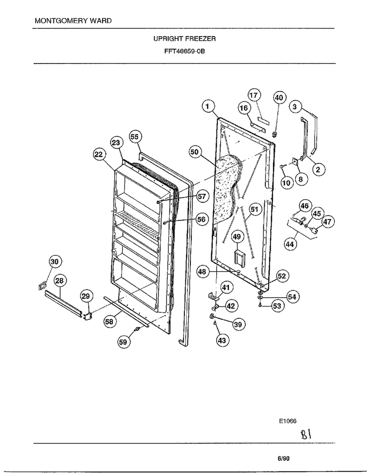 Upright Freezer Diagram and Parts List for 46659B  Frigidaire Freezer