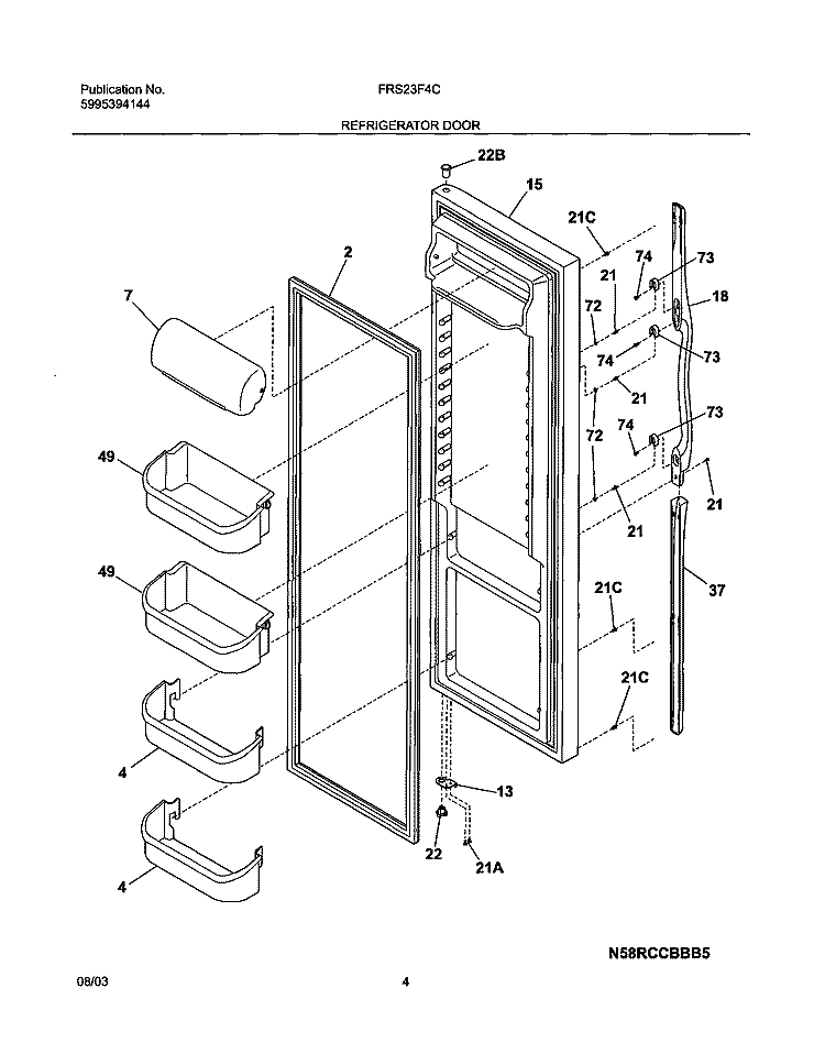 REFRIGERATOR DOOR Diagram and Parts List for FRS23F4CQ2  Frigidaire Refrigerator