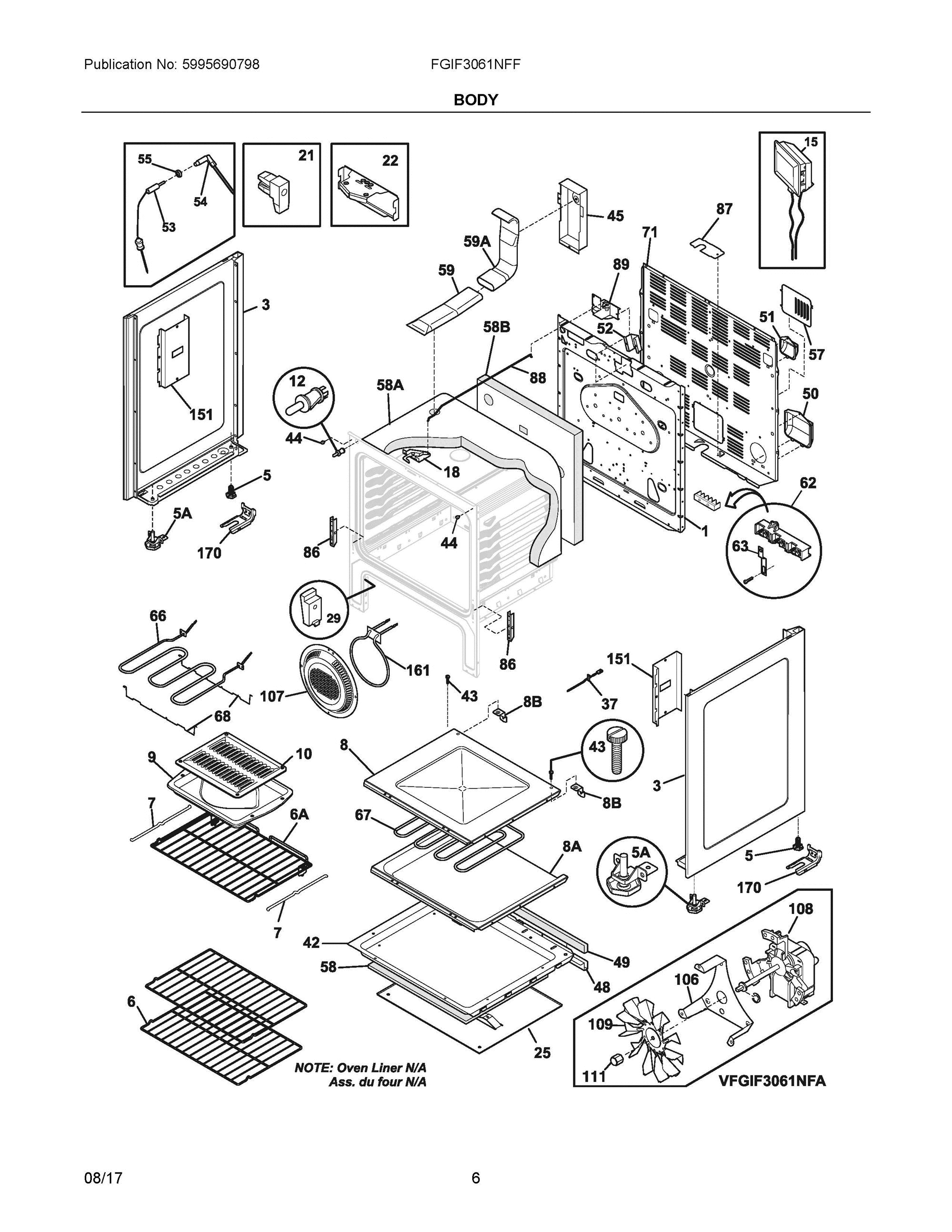 04 - BODY Diagram and Parts List for FGIF3061NFF  Frigidaire Range