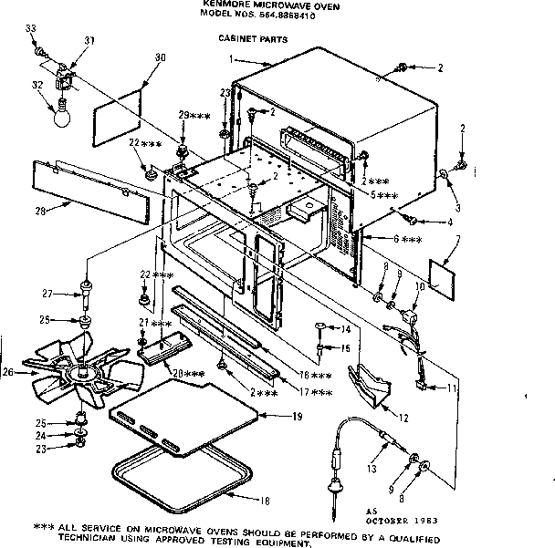 Cabinet Parts Diagram and Parts List for 5648858410  Kenmore Microwave