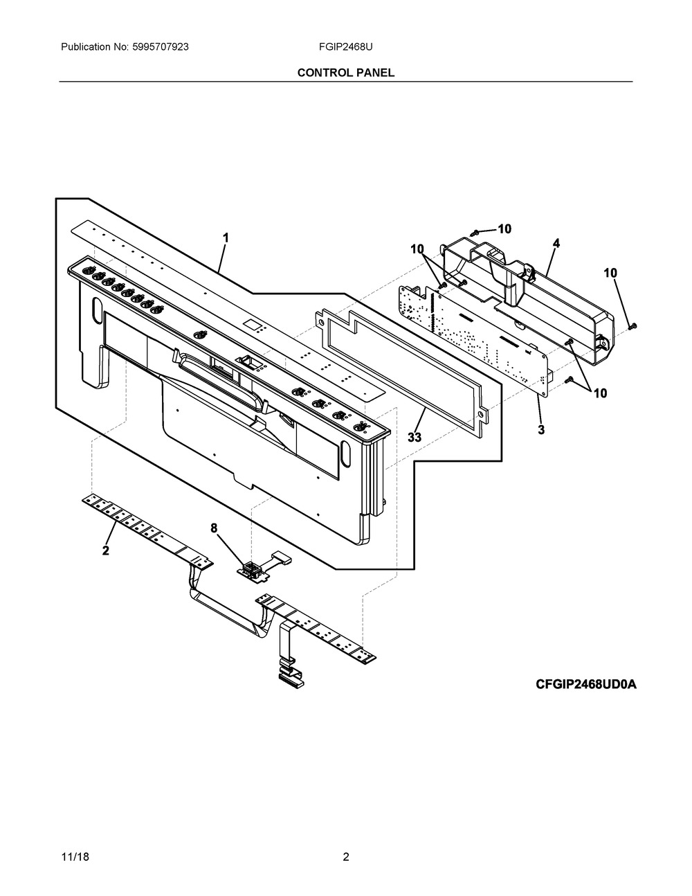 Control Panel Diagram and Parts List for FGIP2468UF0A  Frigidaire Dishwasher