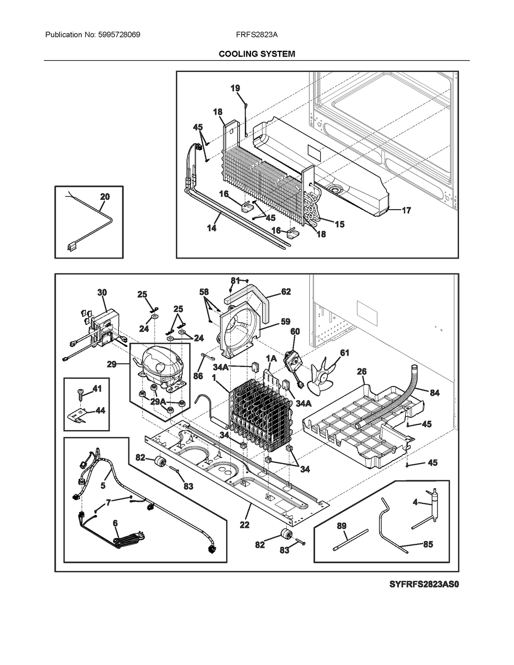 Cooling System Diagram and Parts List for FRFS2823AS0  Frigidaire Refrigerator