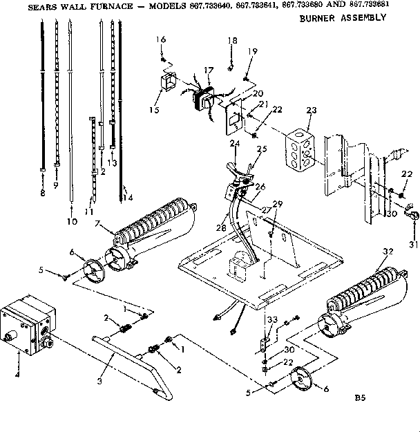 Burner assembly Diagram and Parts List for 867733641  Frigidaire Furnace