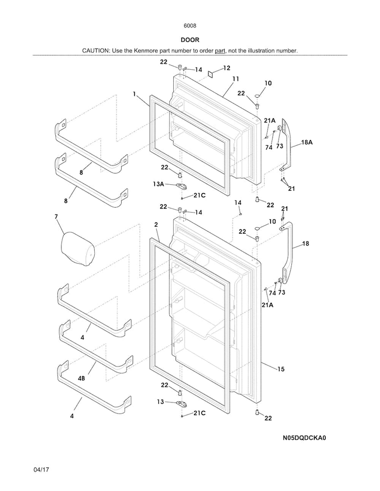 Doors Diagram and Parts List for 25360083415  Kenmore Refrigerator
