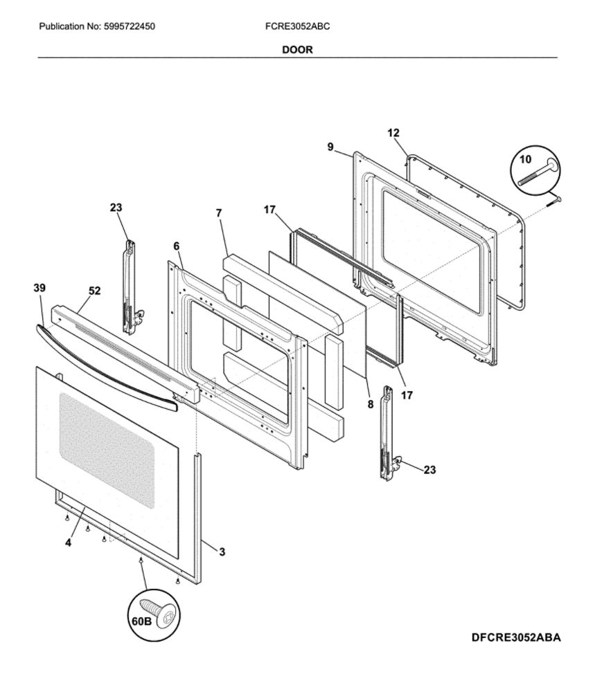 Door Diagram and Parts List for FCRE3052ABC  Frigidaire Range
