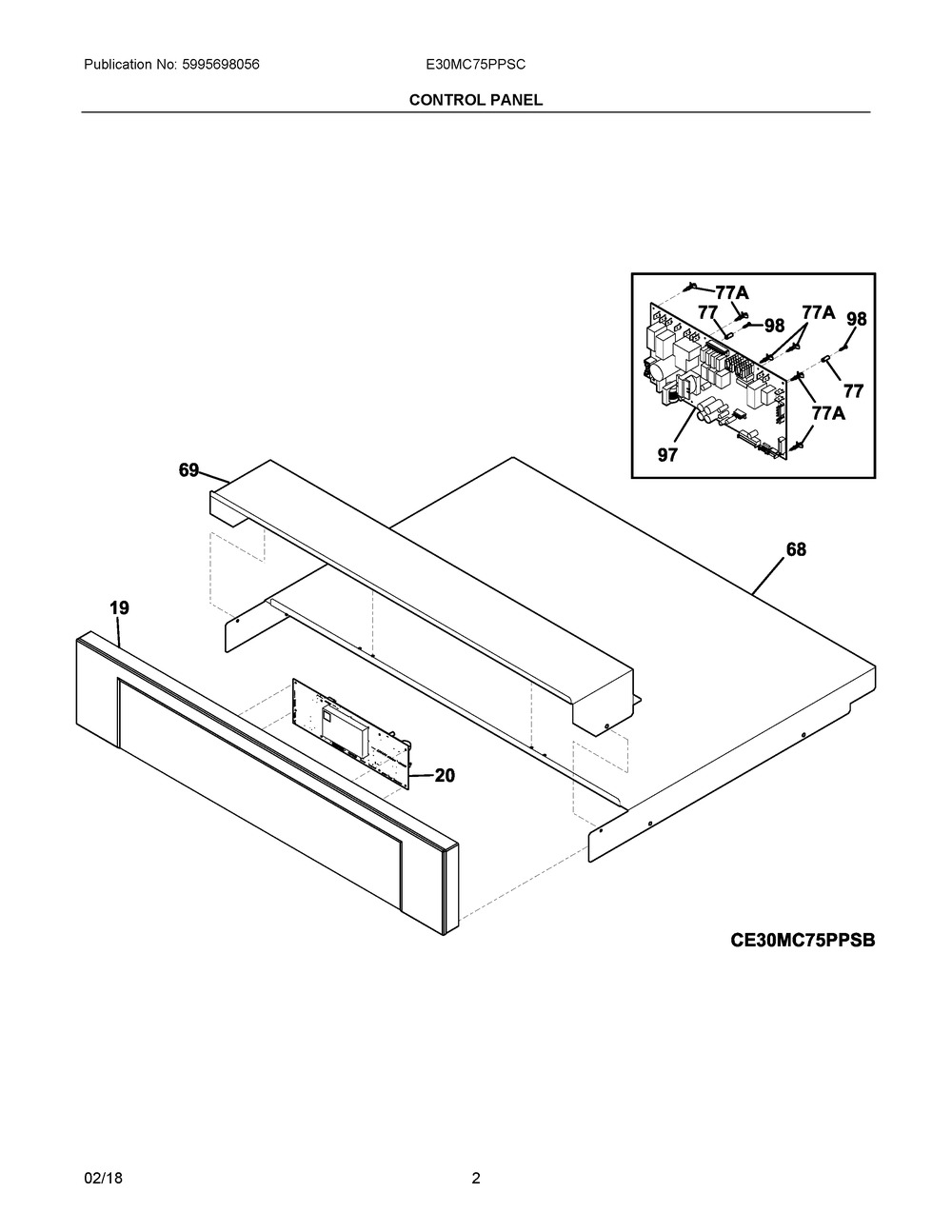 Control Panel Diagram and Parts List for E30MC75PPSC  Frigidaire Microwave Oven Combo