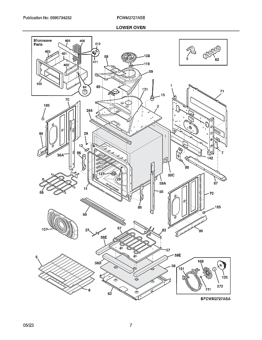 Lower Oven Diagram and Parts List for FCWM2727ASE  Frigidaire Range Hood
