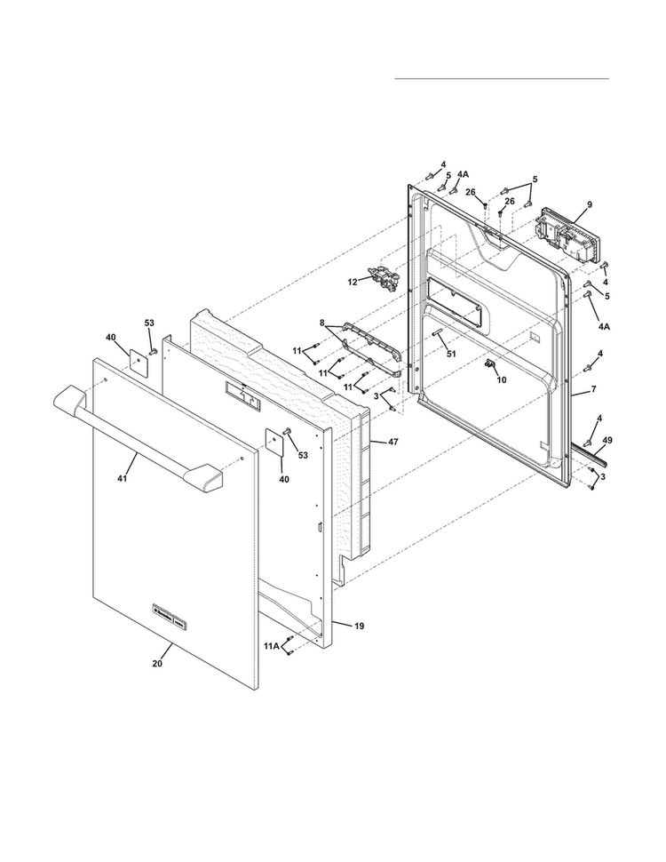 Door Diagram and Parts List for EDW7505HPS1B  Electrolux Dishwasher