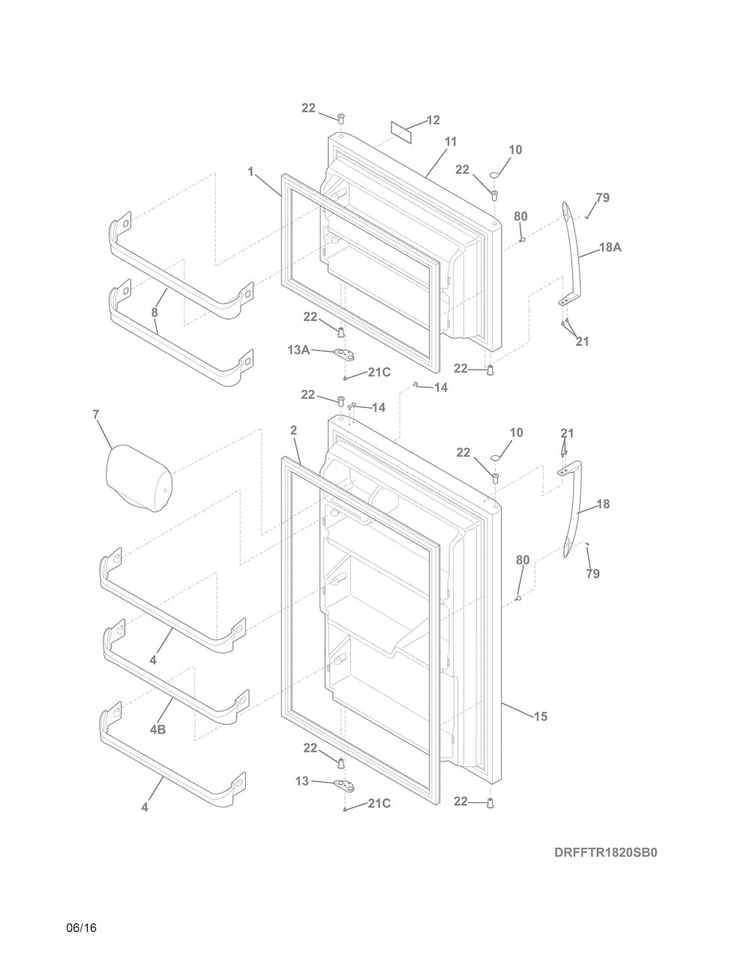 Doors Diagram and Parts List for FFTR1820SB0  Frigidaire Refrigerator
