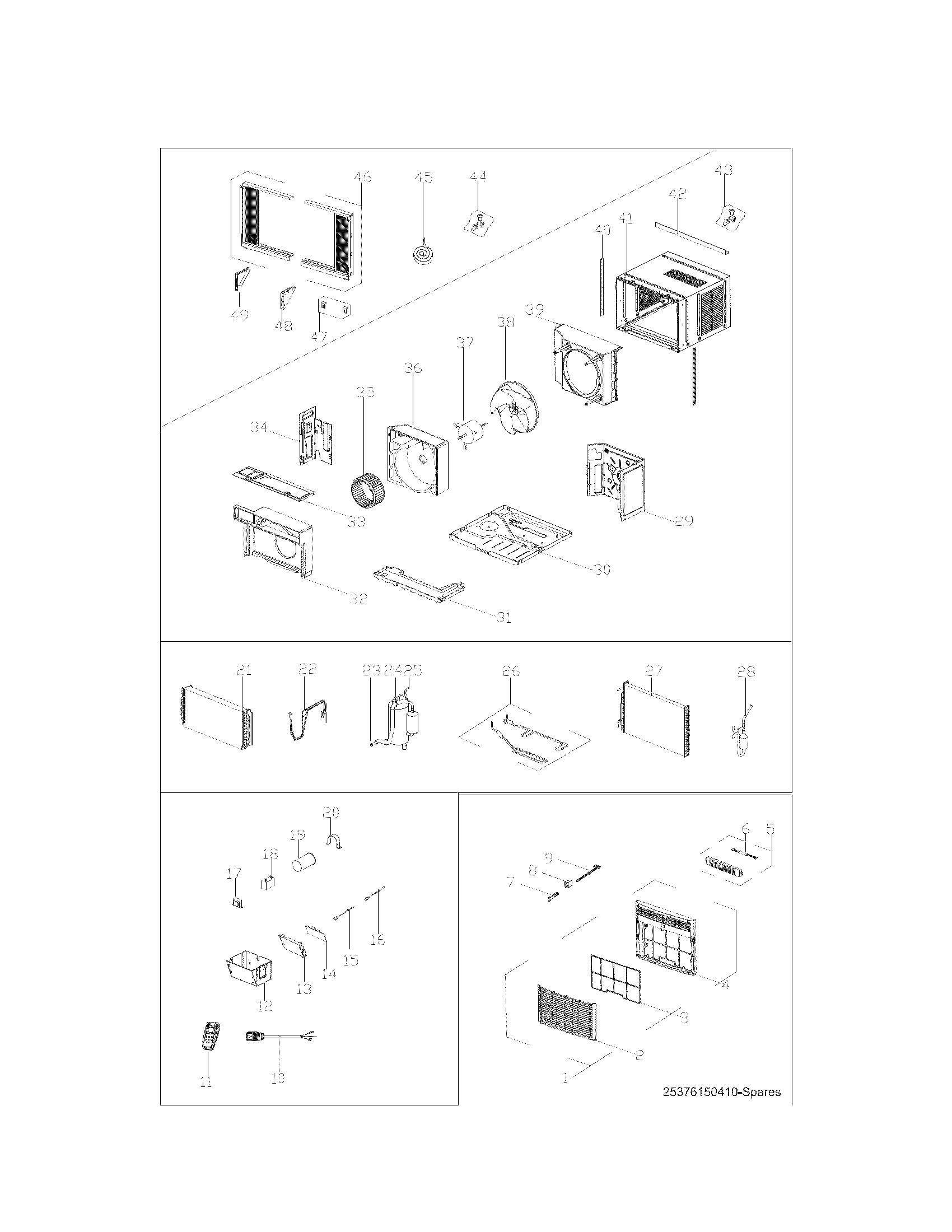 Recommended Spare Parts Diagram and Parts List for 25376180410  Kenmore Air Conditioner