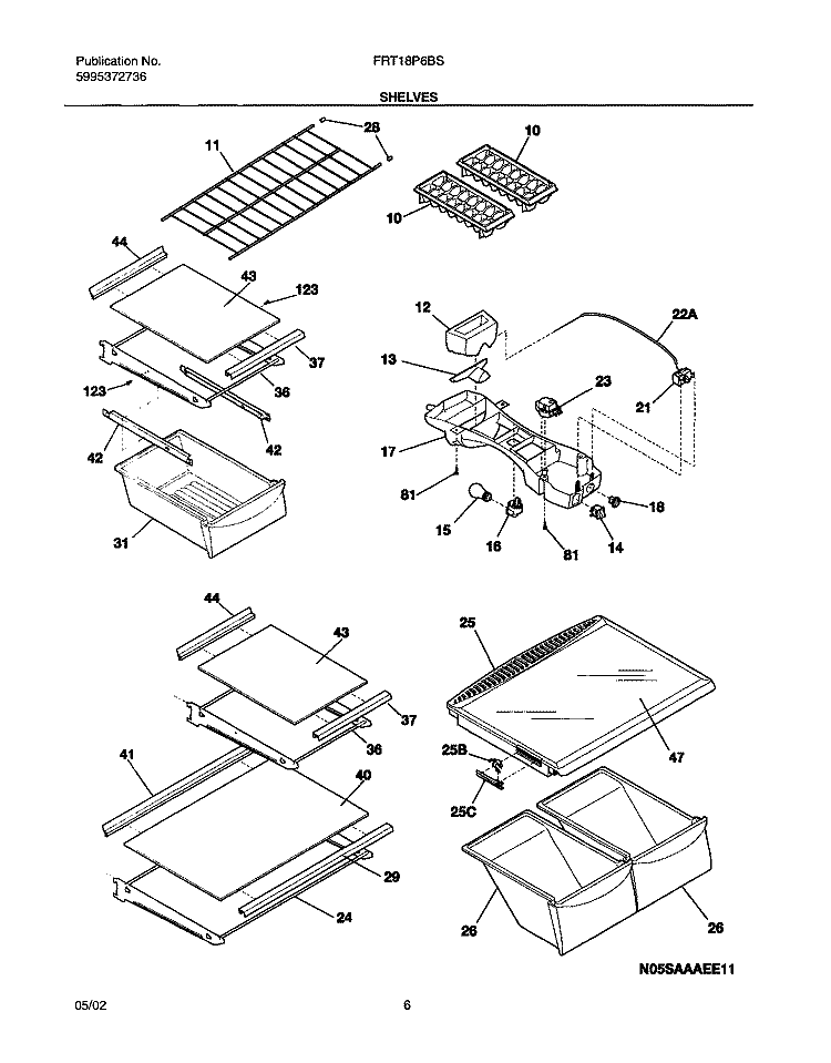 SHELVES Diagram and Parts List for FRT18P6BSB5  Frigidaire Refrigerator