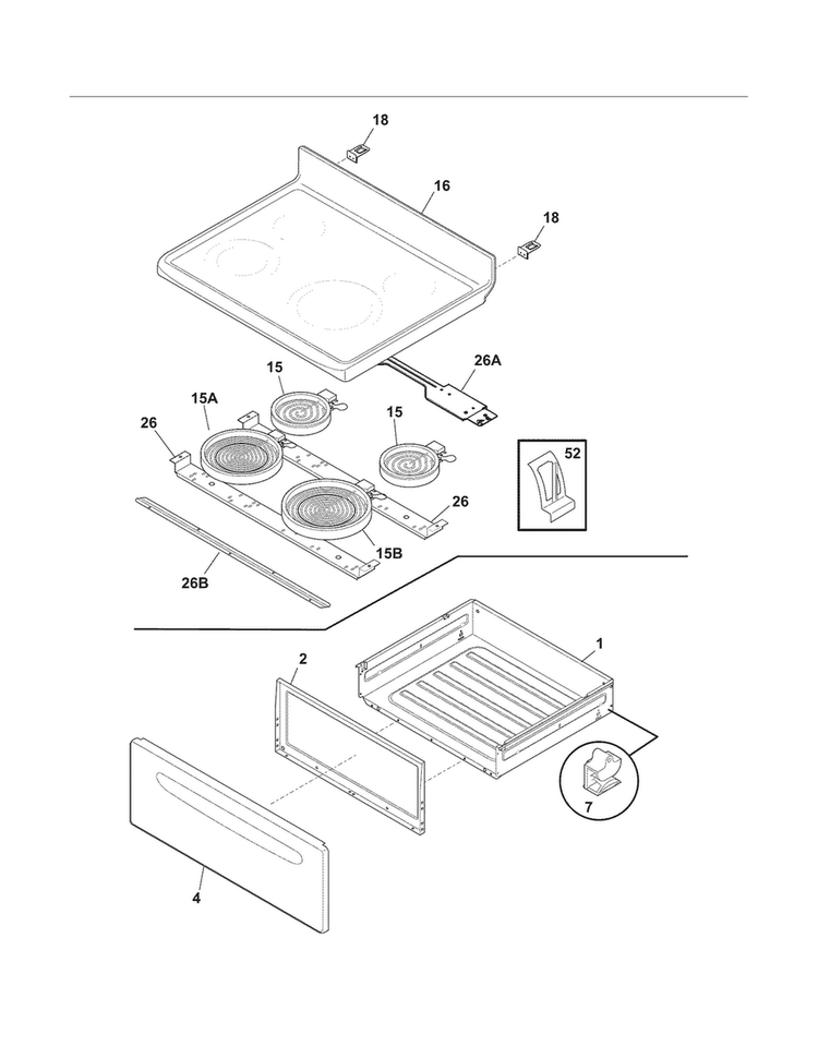 Top/drawer Diagram and Parts List for CFEF3019MWB  Frigidaire Range