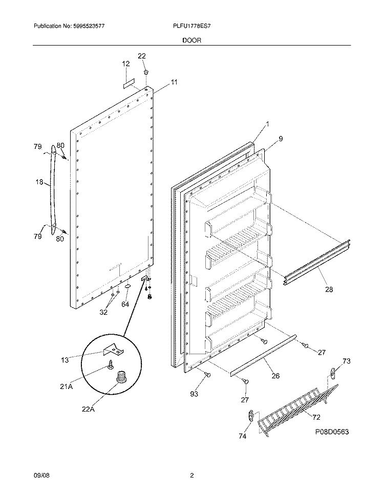 DOOR Diagram and Parts List for PLFU1778ES7  Frigidaire Freezer