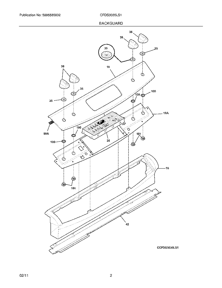 BACKGUARD Diagram and Parts List for CFDS3035LS1  Frigidaire Range