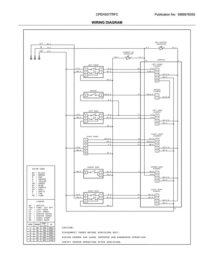 Wiring Diagram Diagram and Parts List for CPEH3077RFC  Frigidaire Range