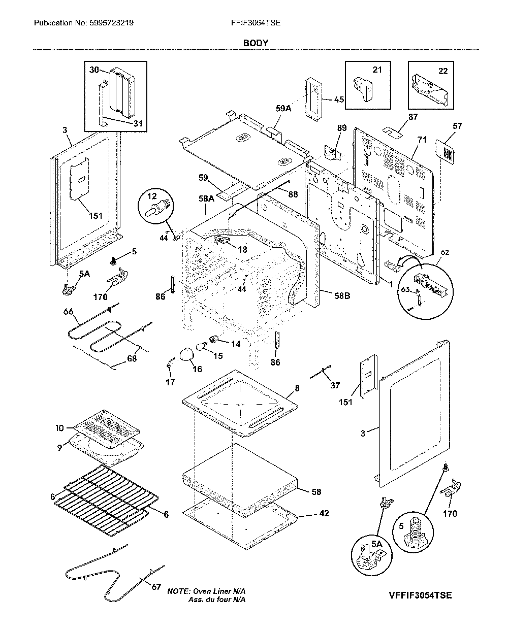 Body Diagram and Parts List for FFIF3054TSE  Frigidaire Range