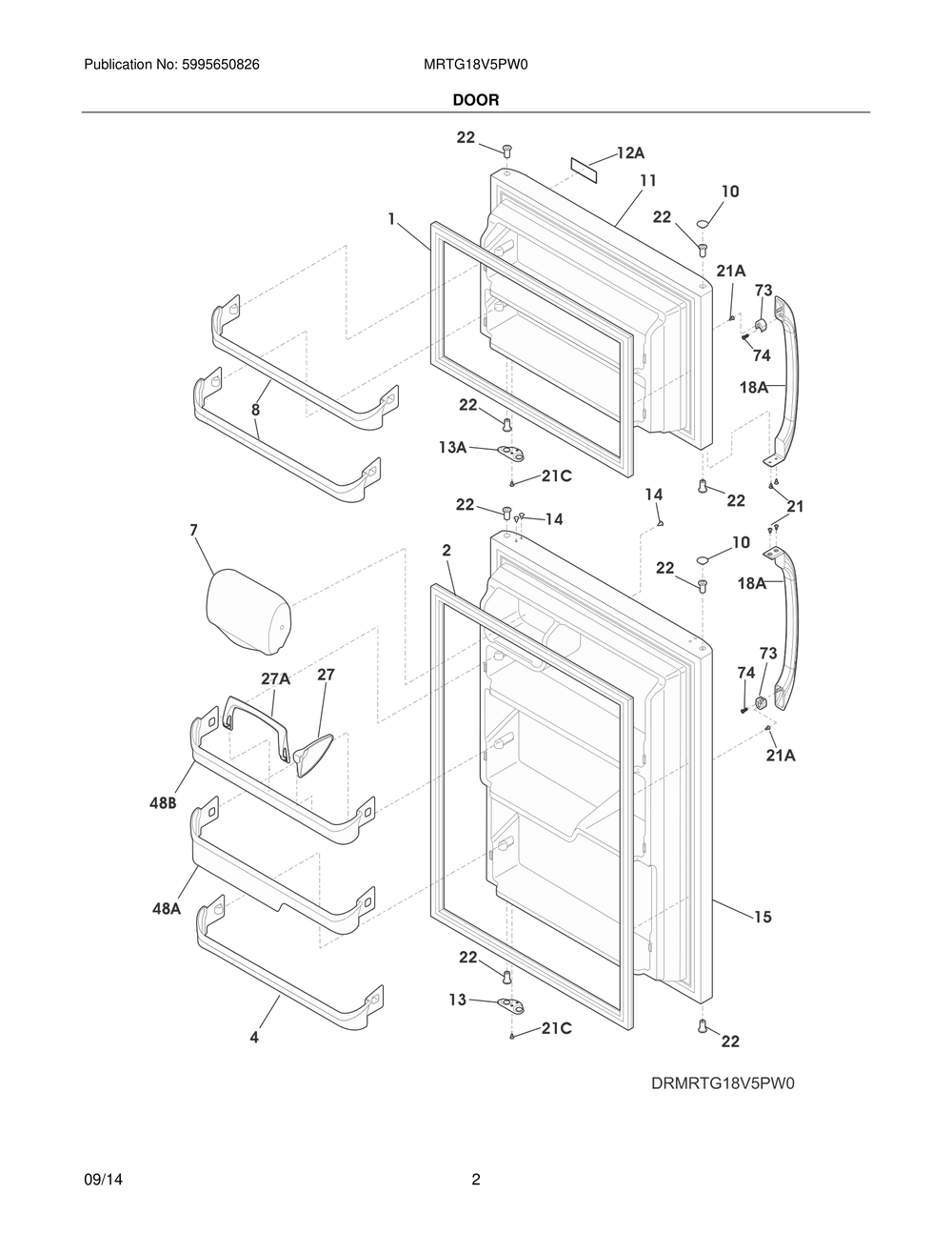 Door Diagram and Parts List for MRTG18V5PW0  Frigidaire Refrigerator