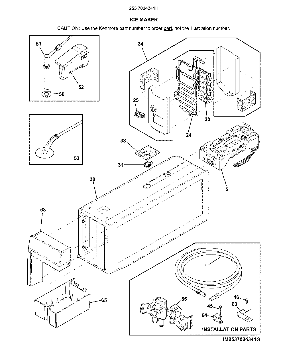 Ice maker Diagram and Parts List for 2537034341H  Kenmore Refrigerator