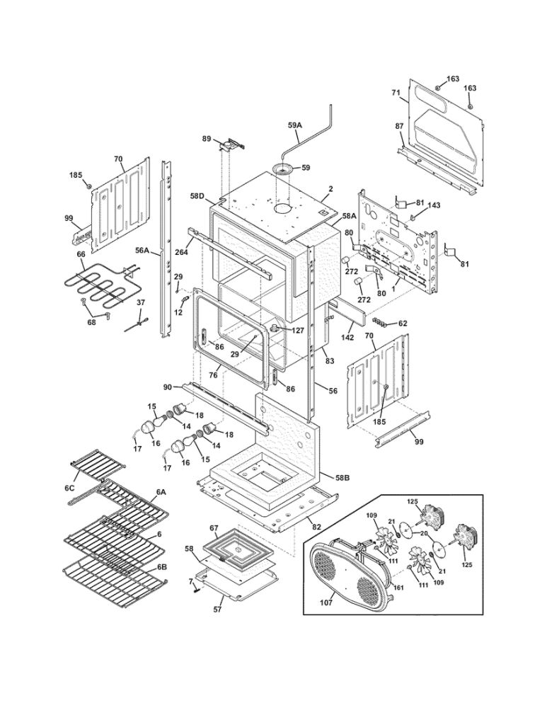 Lower Oven Diagram and Parts List for FPET3085KFC  Frigidaire Wall Oven