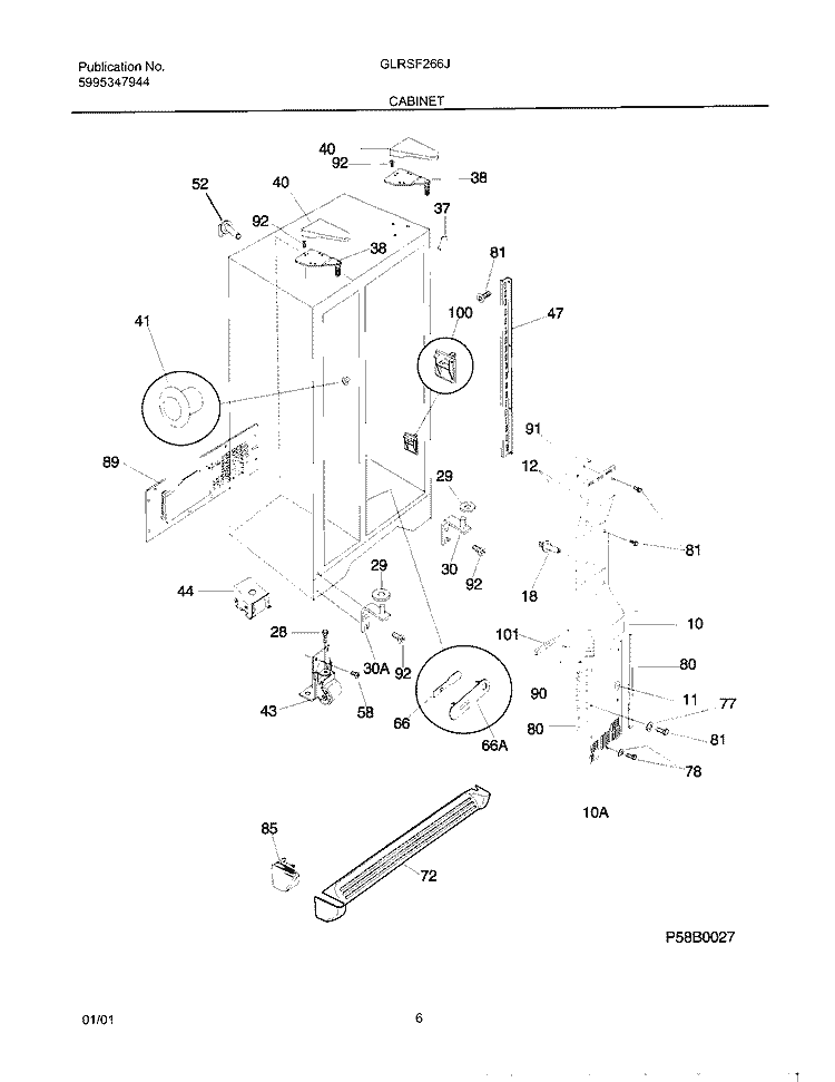 CABINET Diagram and Parts List for GLRSF266JW2  Frigidaire Refrigerator