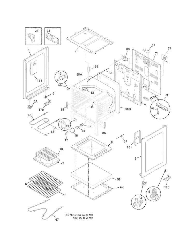Body Diagram and Parts List for FFEF3015PWB  Frigidaire Range