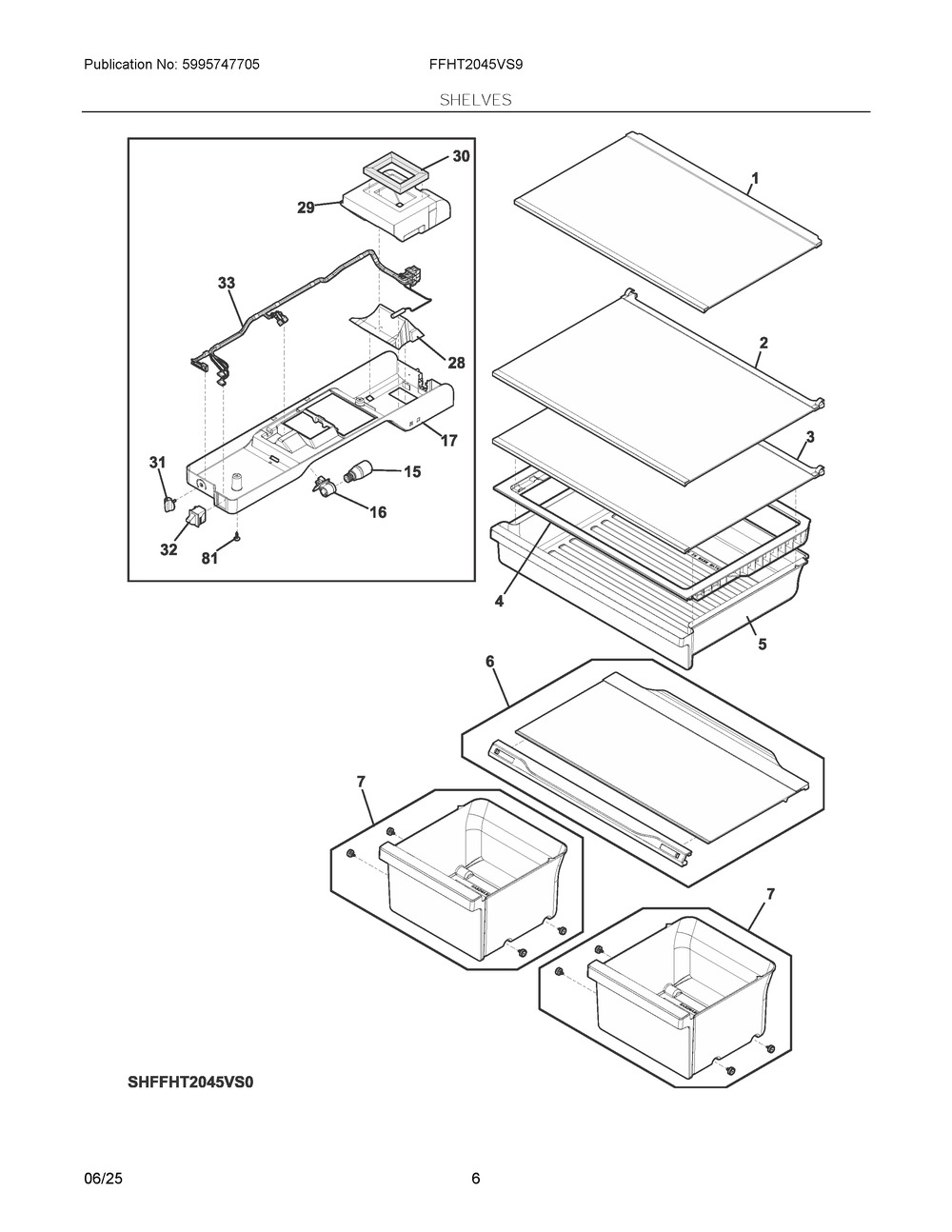 Shelves Diagram and Parts List for FFHT2045VS9  Frigidaire Refrigerator