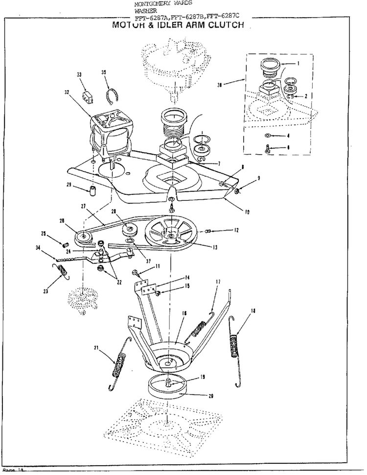 Motor/idler Arm Clutch Diagram and Parts List for 6287C  Frigidaire Washer