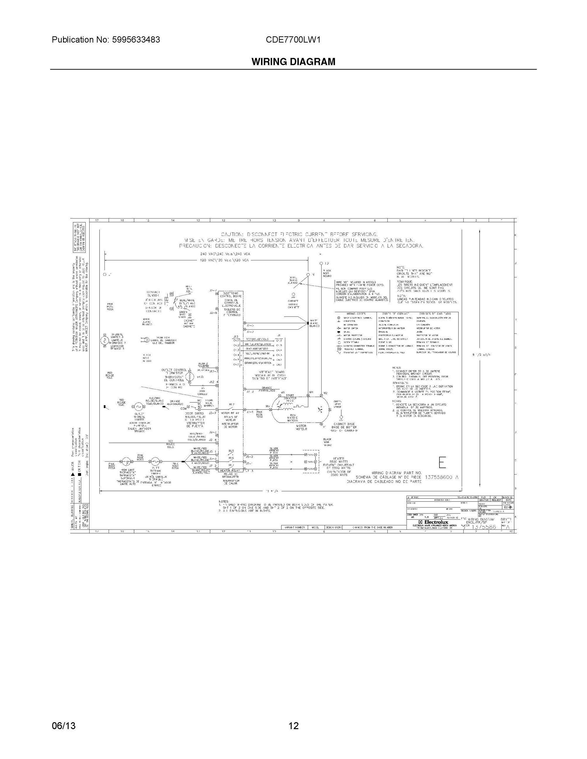 07 - WIRING DIAGRAM Diagram and Parts List for CDE7700LW1  Frigidaire Dryer
