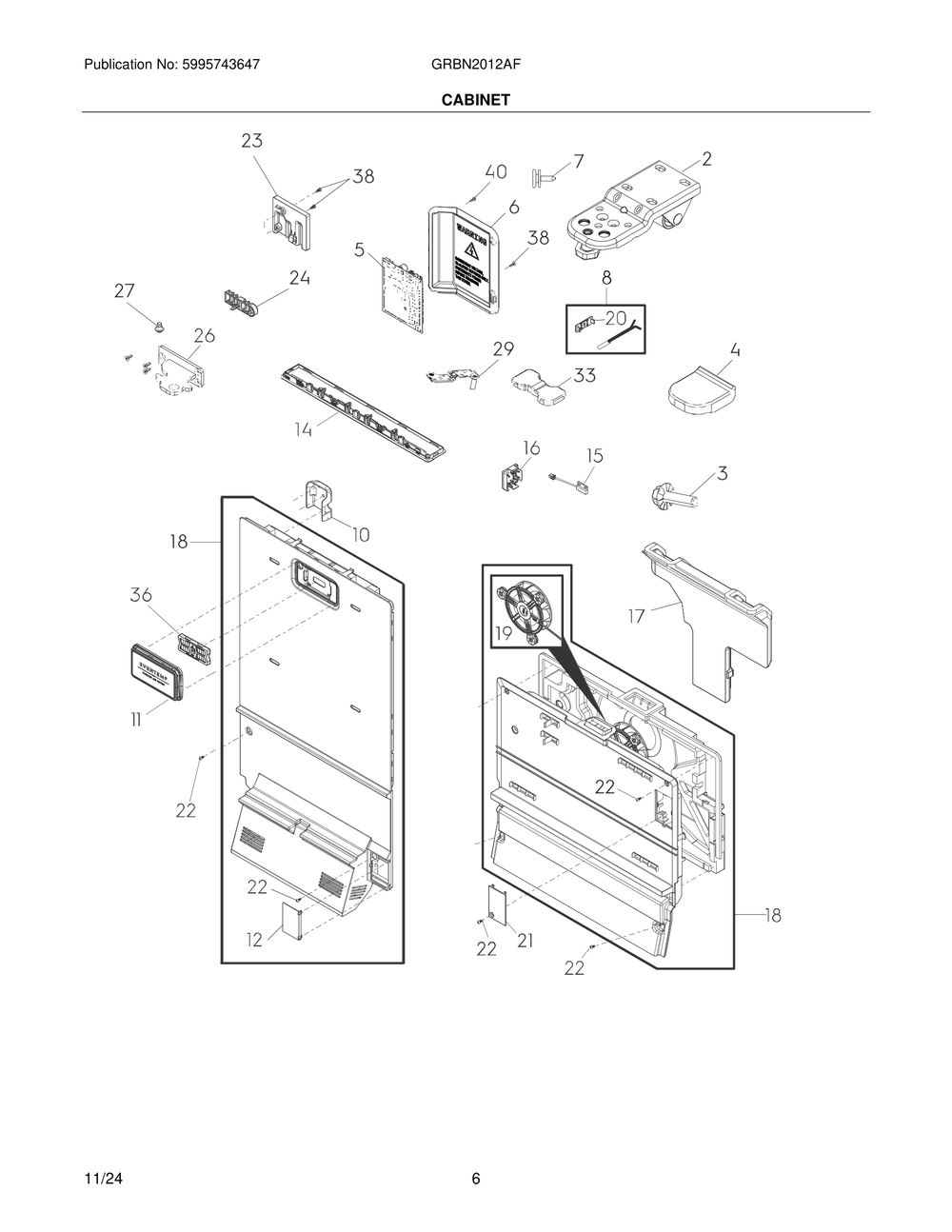 Cabinet Diagram and Parts List for GRBN2012AF  Frigidaire Refrigerator