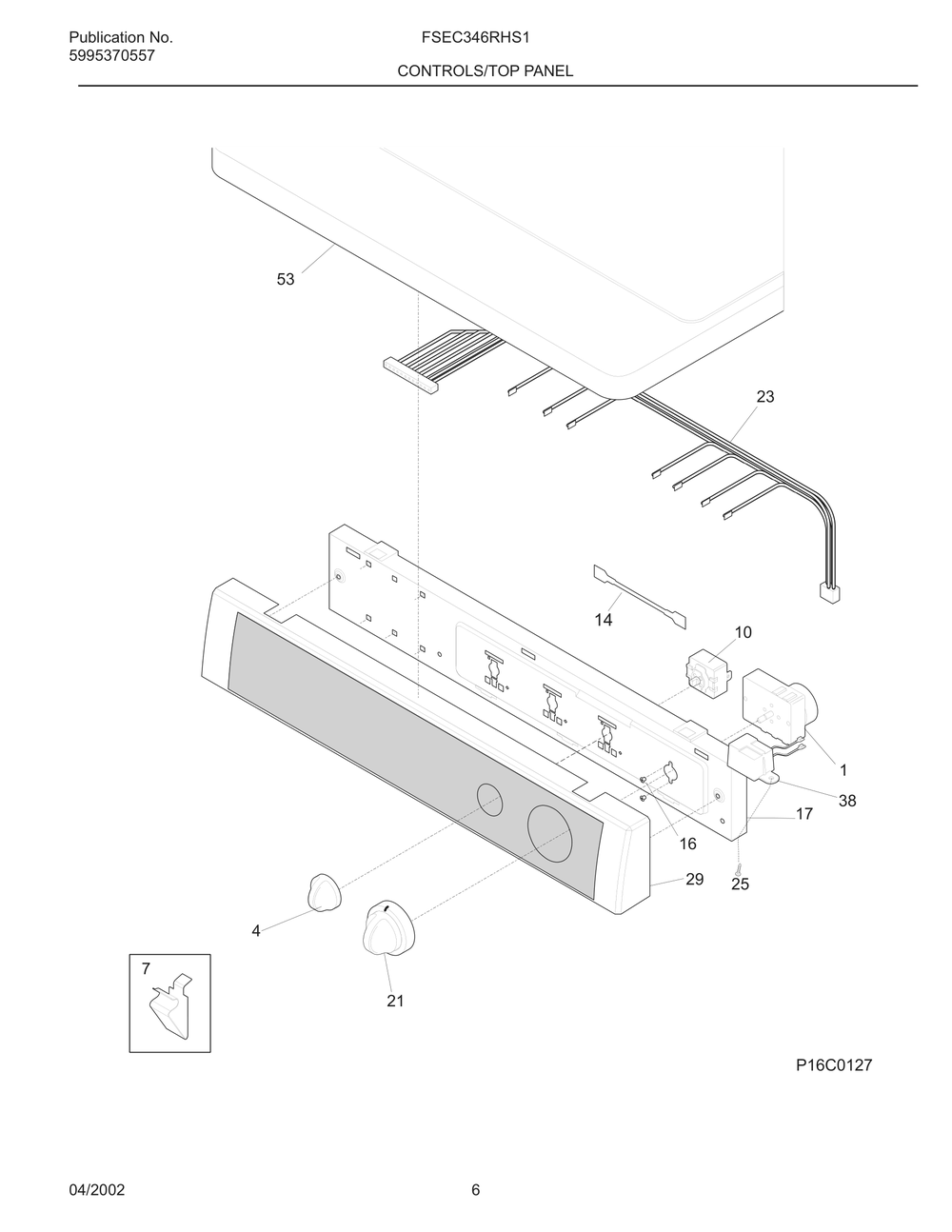 Controls/Top Panel Diagram and Parts List for FSEC346RHS1  Frigidaire Dryer