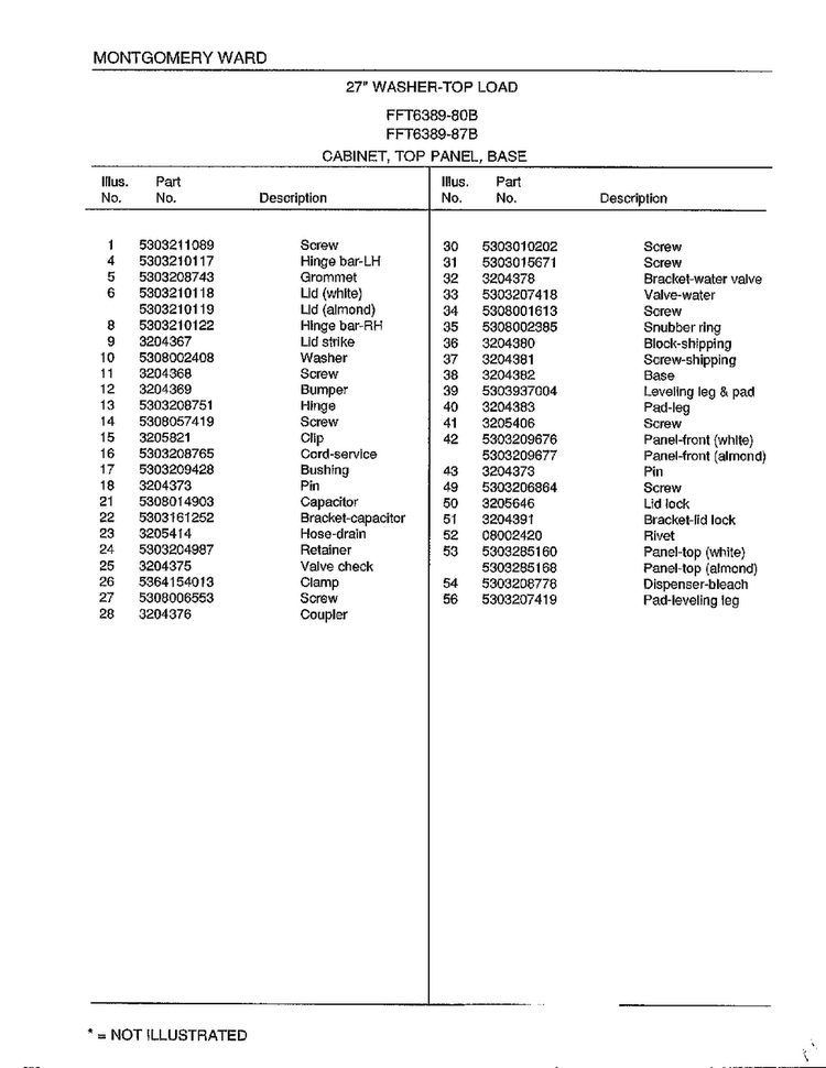 Cabinet/top Panel/base Page 2 Diagram and Parts List for 6389-80B  Frigidaire Washer