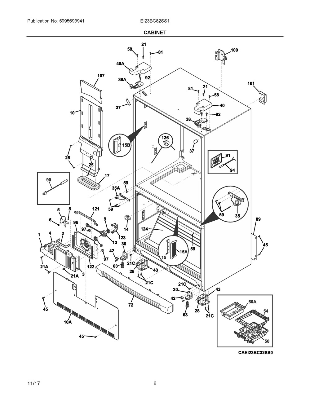 Cabinet Diagram and Parts List for EI23BC82SS1  Frigidaire Refrigerator