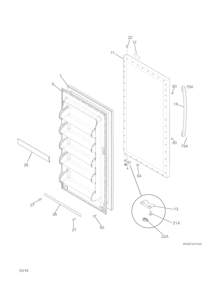 Door Diagram and Parts List for FFFU14F2QWD  Frigidaire Freezer