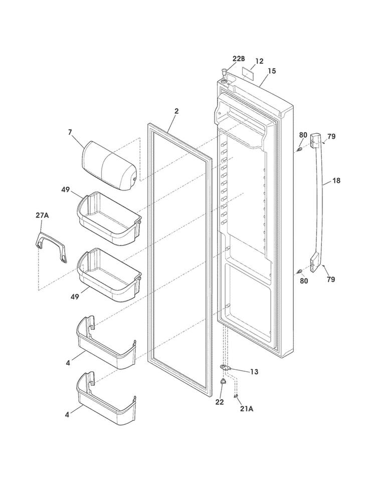 Refrigerator Door Diagram and Parts List for FPHS2699PF0  Frigidaire Refrigerator