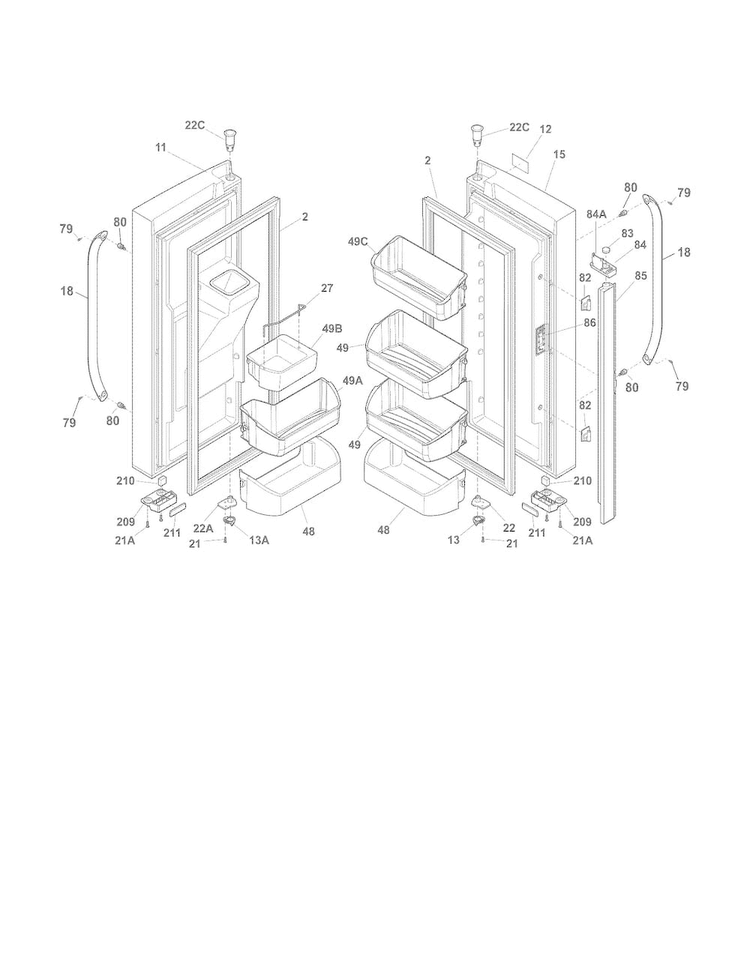 Fresh Food Door Diagram and Parts List for FFHB2740PE3  Frigidaire Refrigerator