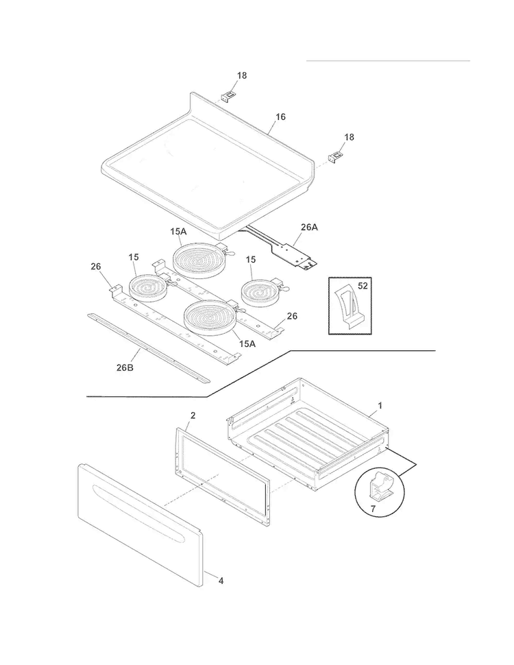 Top/drawer Diagram and Parts List for LFEF3017LMC  Frigidaire Range