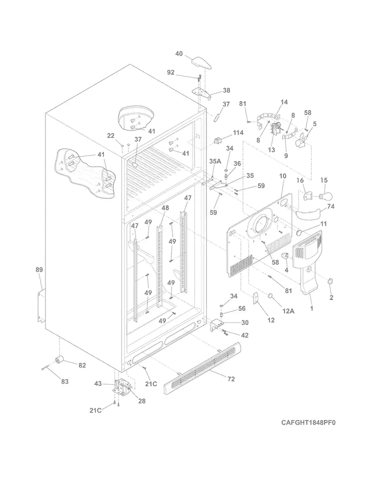 Cabinet Diagram and Parts List for FGHT1848PF1  Frigidaire Refrigerator