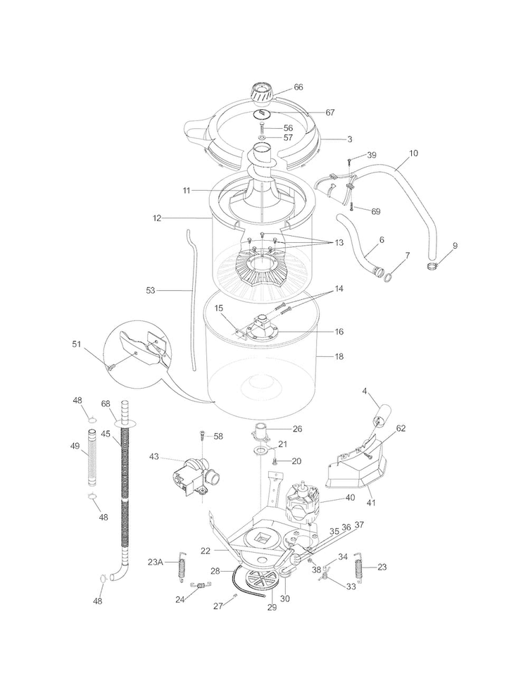 Motor/tub Diagram and Parts List for 41797912701  Kenmore Washer Dryer Combo