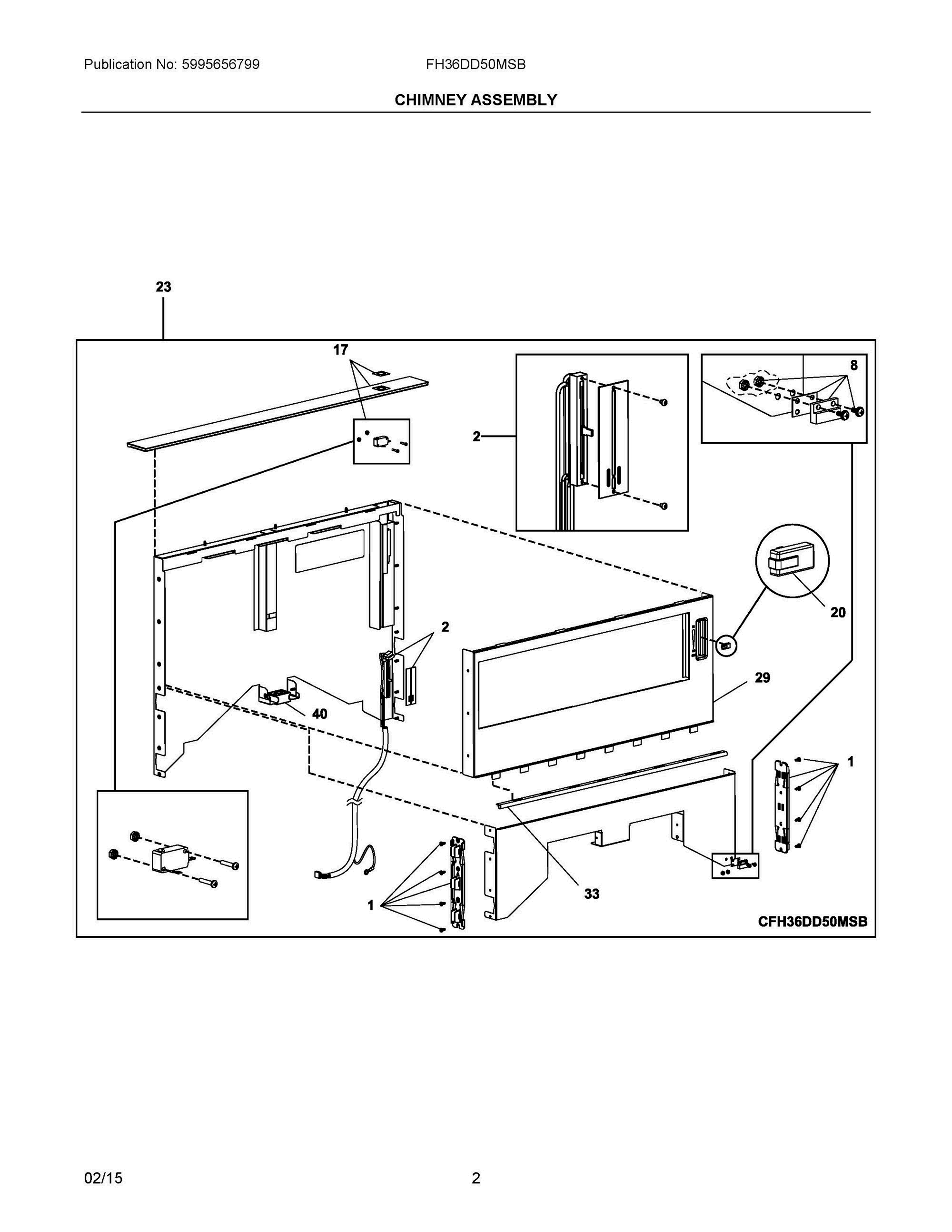 02 - CHIMNEY ASSEMBLY Diagram and Parts List for FH36DD50MSB  Frigidaire Range Hood