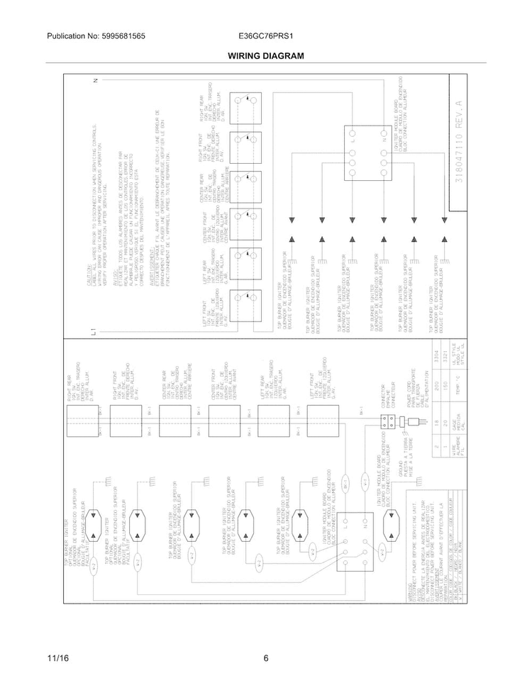 Wiring Diagram Diagram and Parts List for E36GC76PRS1  Electrolux Cooktop