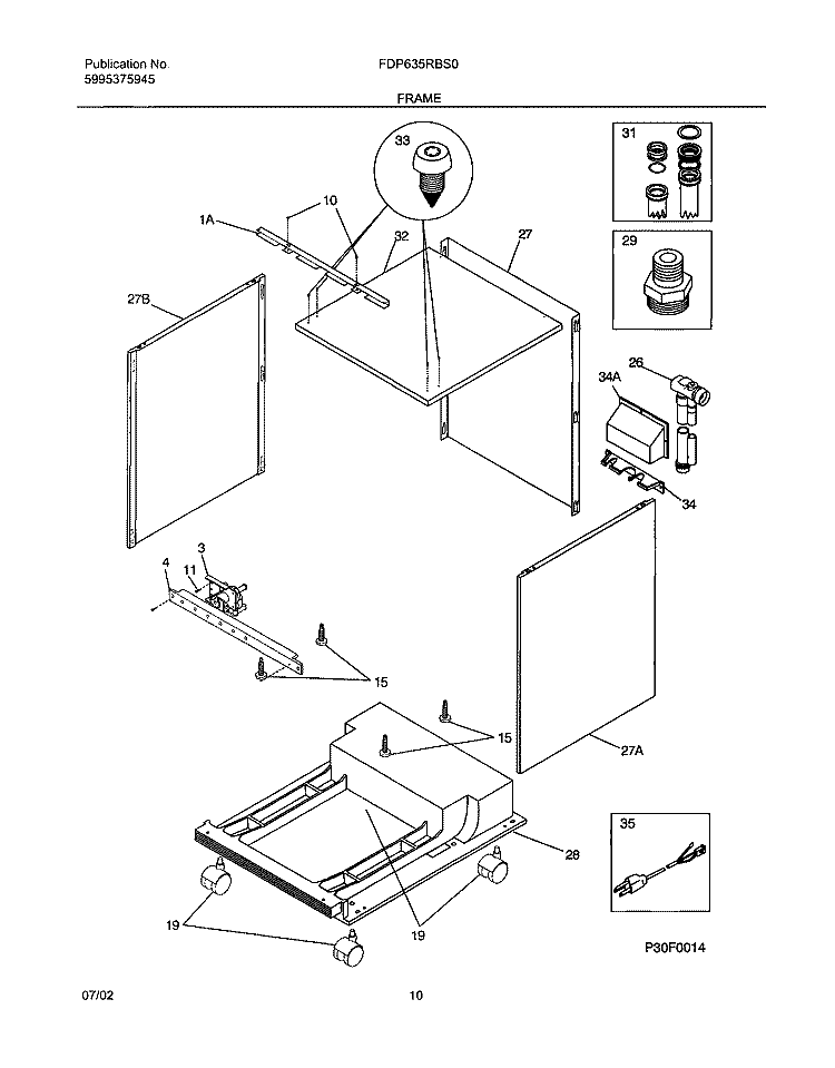 FRAME Diagram and Parts List for FDP635RBS0  Frigidaire Dishwasher