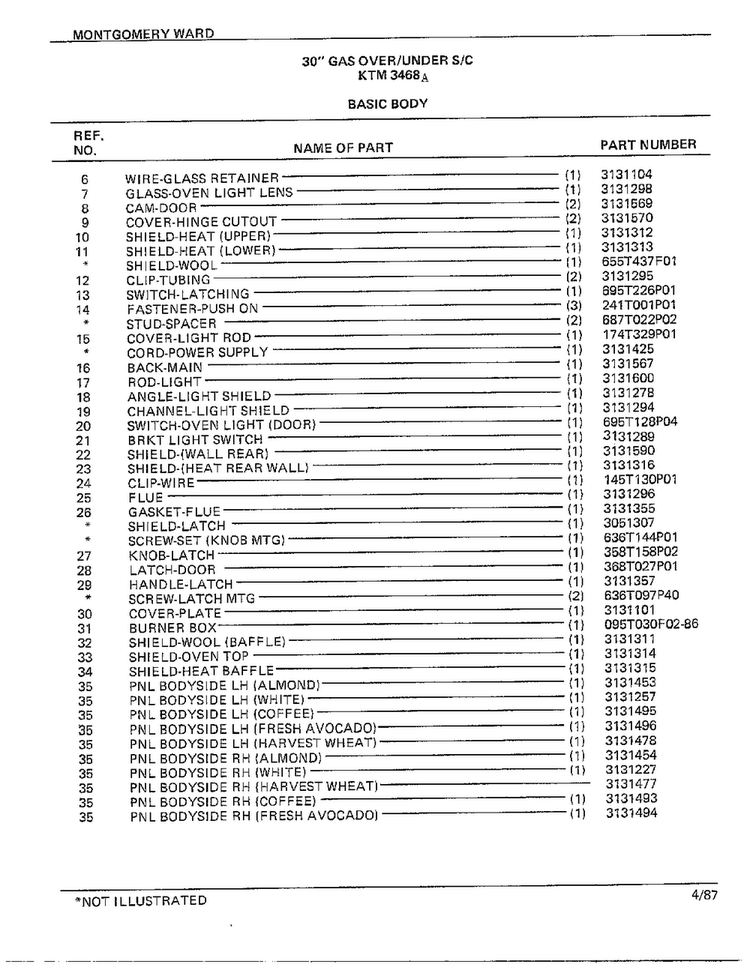 30" Gas Over/under Basic Body Page 2 Diagram and Parts List for 3468A  Frigidaire Range