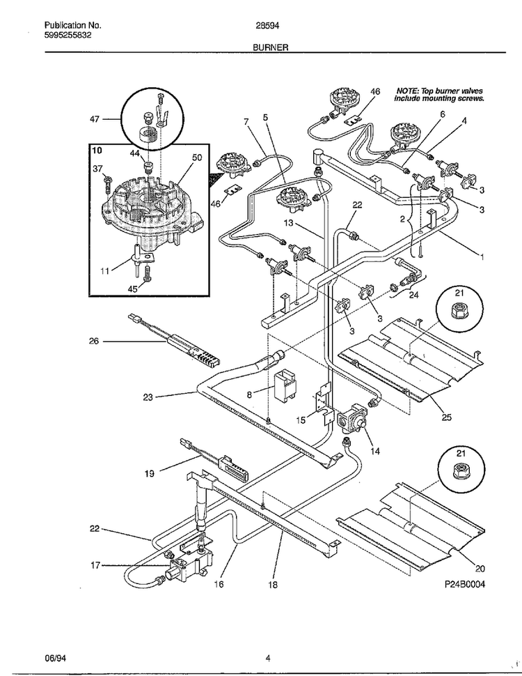 Burner Diagram and Parts List for 285947A  Frigidaire Range