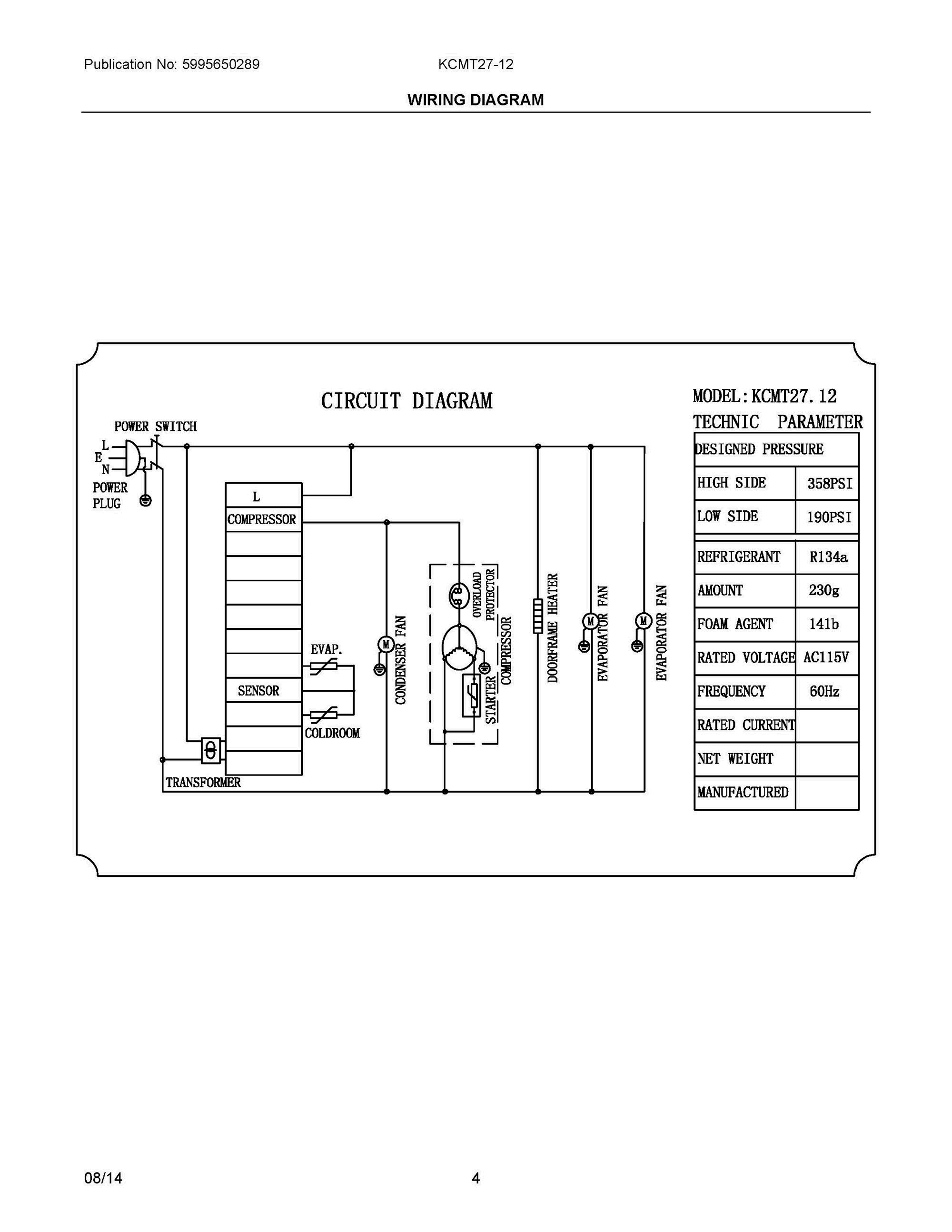 03 - WIRING DIAGRAM Diagram and Parts List for KCMT27-12  Frigidaire Miscellaneous