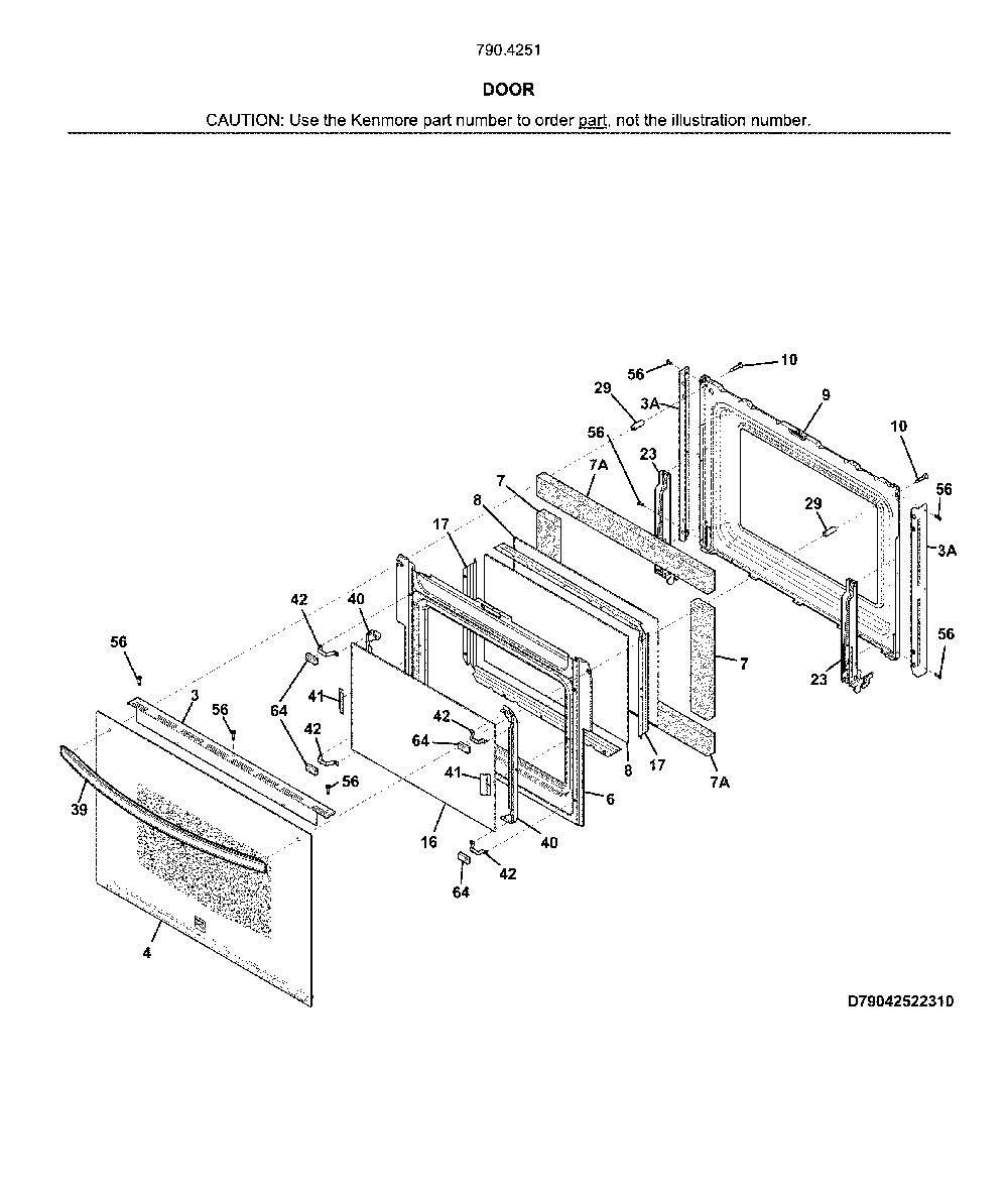 Door Diagram and Parts List for 79042512316  Kenmore Range
